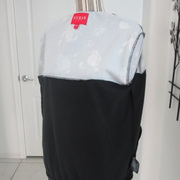 GUESS Black Grey White Rose Print Full Front Zip Track Jacket S Small - Picture 12 of 13